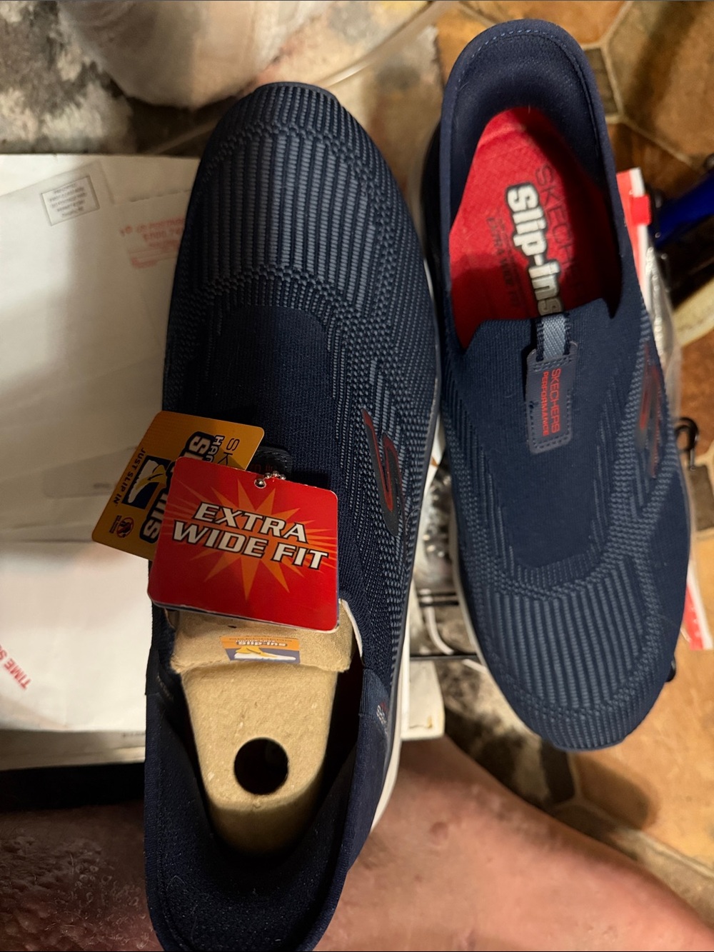 Skechers Slip-On Loafers in Navy with Red Insole - Extra Wide Fit